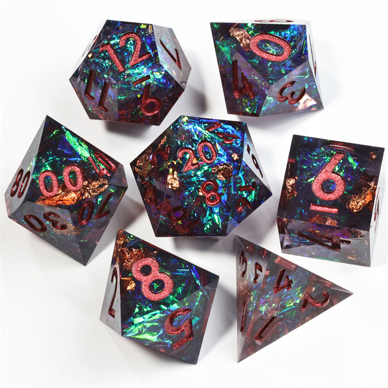 Dark Forest  Handmade Sharp Edge 7 Piece Resin d&d Dungeons and Dragons Dice Set