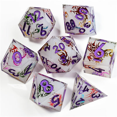 Dragon Icon  Handmade Sharp Edge 77 Piece Resin d&d Dungeons and Dragons Dice Set