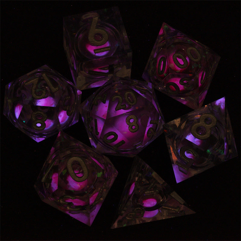 Faerie Fire  Handmade Sharp Edge 7 Piece d&d Resin Dungeons and Dragons Dice Set