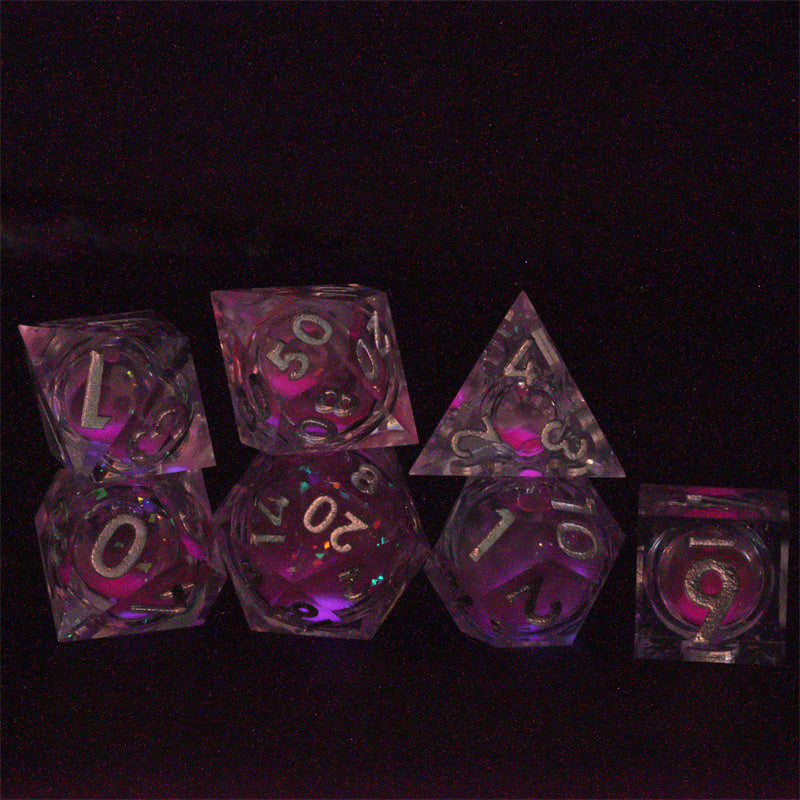 Faerie Fire  Handmade Sharp Edge 7 Piece d&d Resin Dungeons and Dragons Dice Set