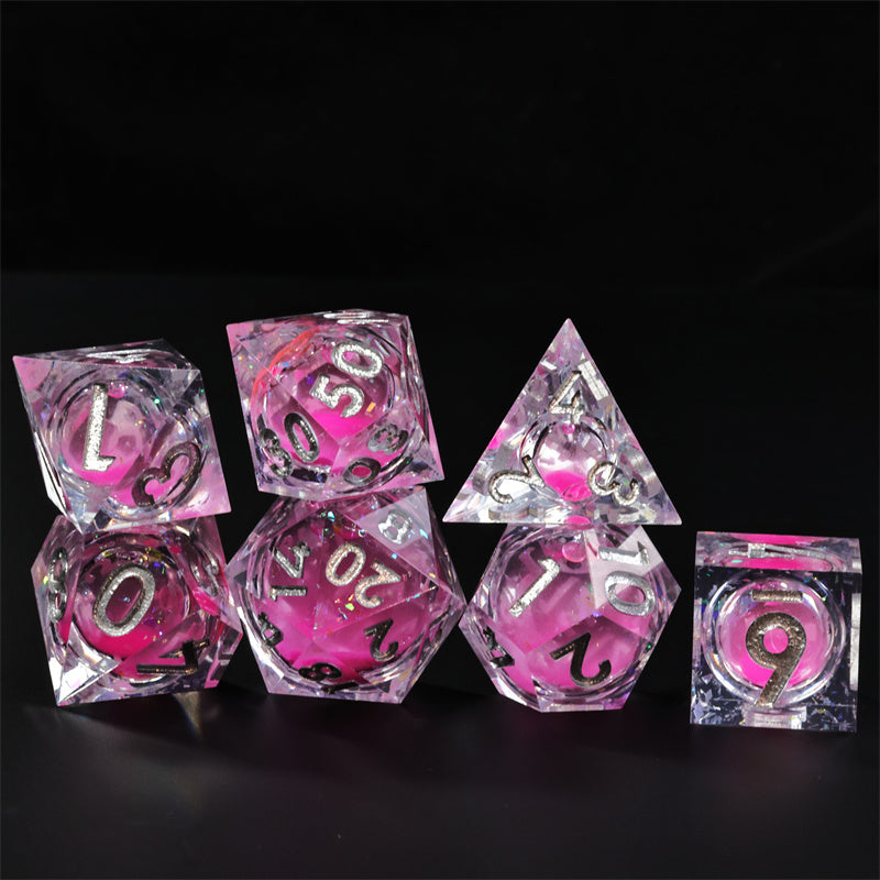 Faerie Fire  Handmade Sharp Edge 7 Piece d&d Resin Dungeons and Dragons Dice Set