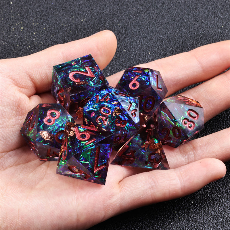 Dark Forest  Handmade Sharp Edge 7 Piece Resin d&d Dungeons and Dragons Dice Set