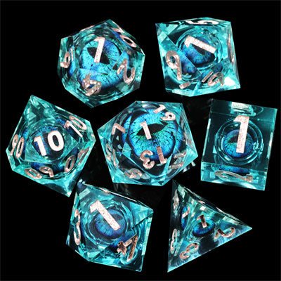 Blue Dragon Eye1 Handmade Sharp Edge 7 Piece Piece Resin d&d Dungeons and Dragons Dice Set