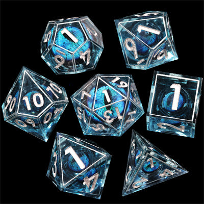 Blue Dragon Eye2 Handmade Sharp Edge 7 Piece Resin d&d Dungeons and Dragons Dice Set