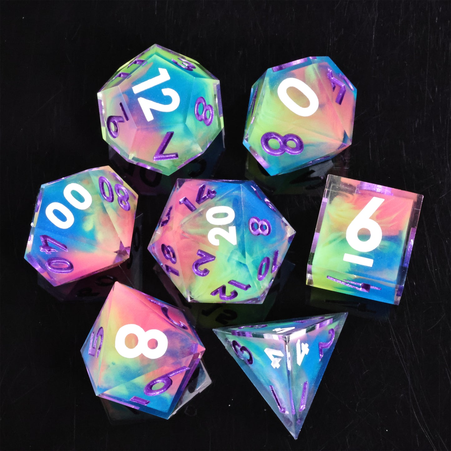 Handmade Sharp Edge 7 Piece Resin d&d Dungeons and Dragons Dice Set