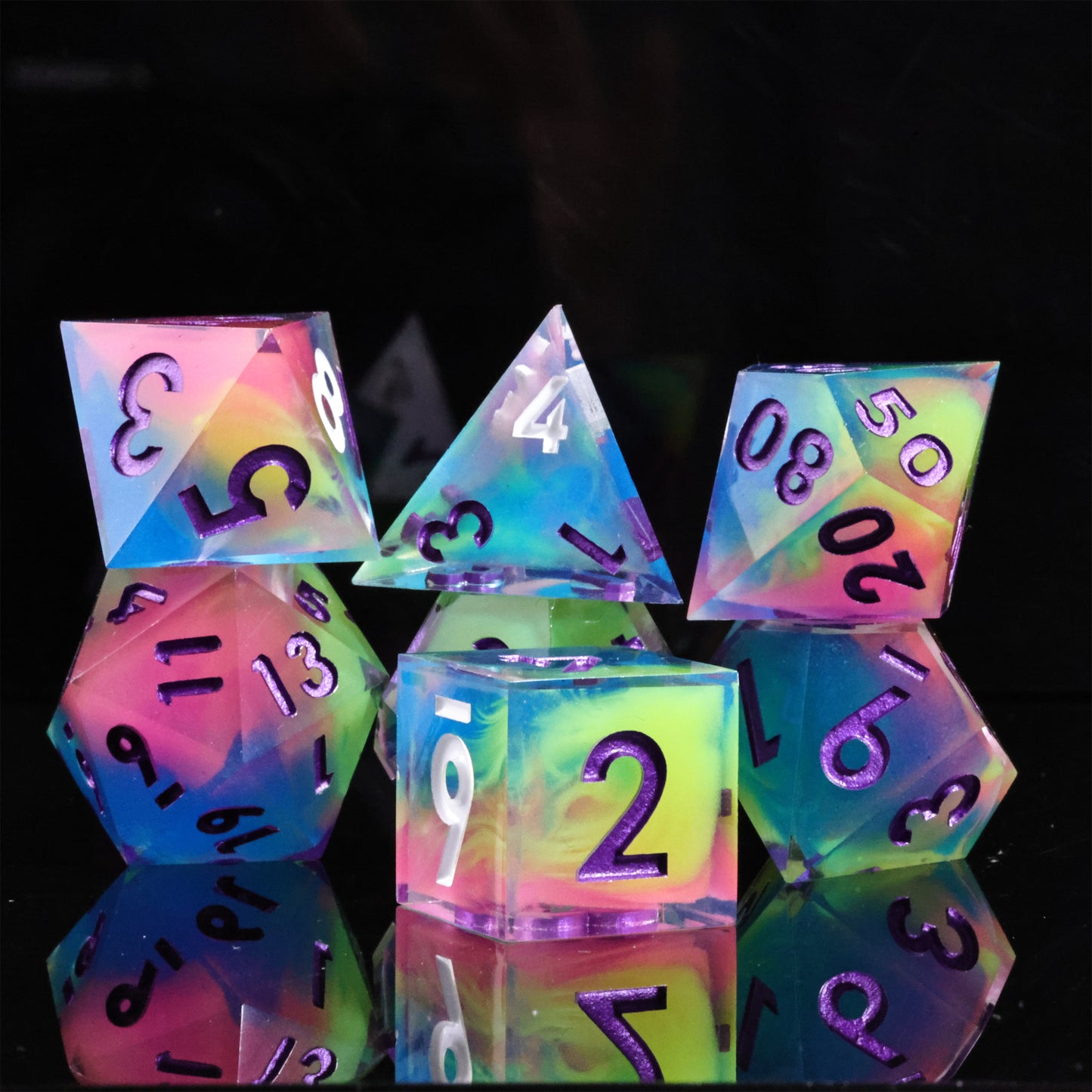 Handmade Sharp Edge 7 Piece Resin d&d Dungeons and Dragons Dice Set