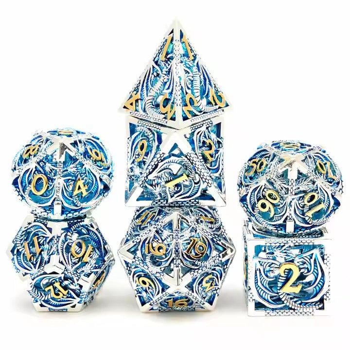 🐉 Dragon Soars Through Clouds - Hollow Flying Dragon Metal Dice Set 🎲