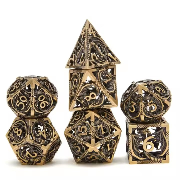 🐉 Dragon Soars Through Clouds - Hollow Flying Dragon Metal Dice Set 🎲