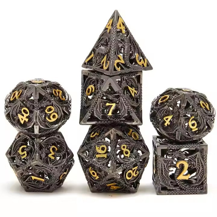 🐉 Dragon Soars Through Clouds - Hollow Flying Dragon Metal Dice Set 🎲