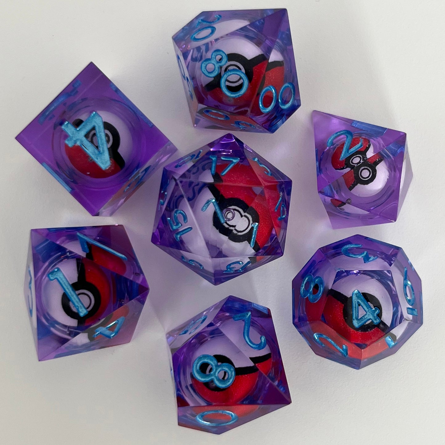 Pokeball Dice Set Pokemon DND Dice Set Handmade Resin Dice