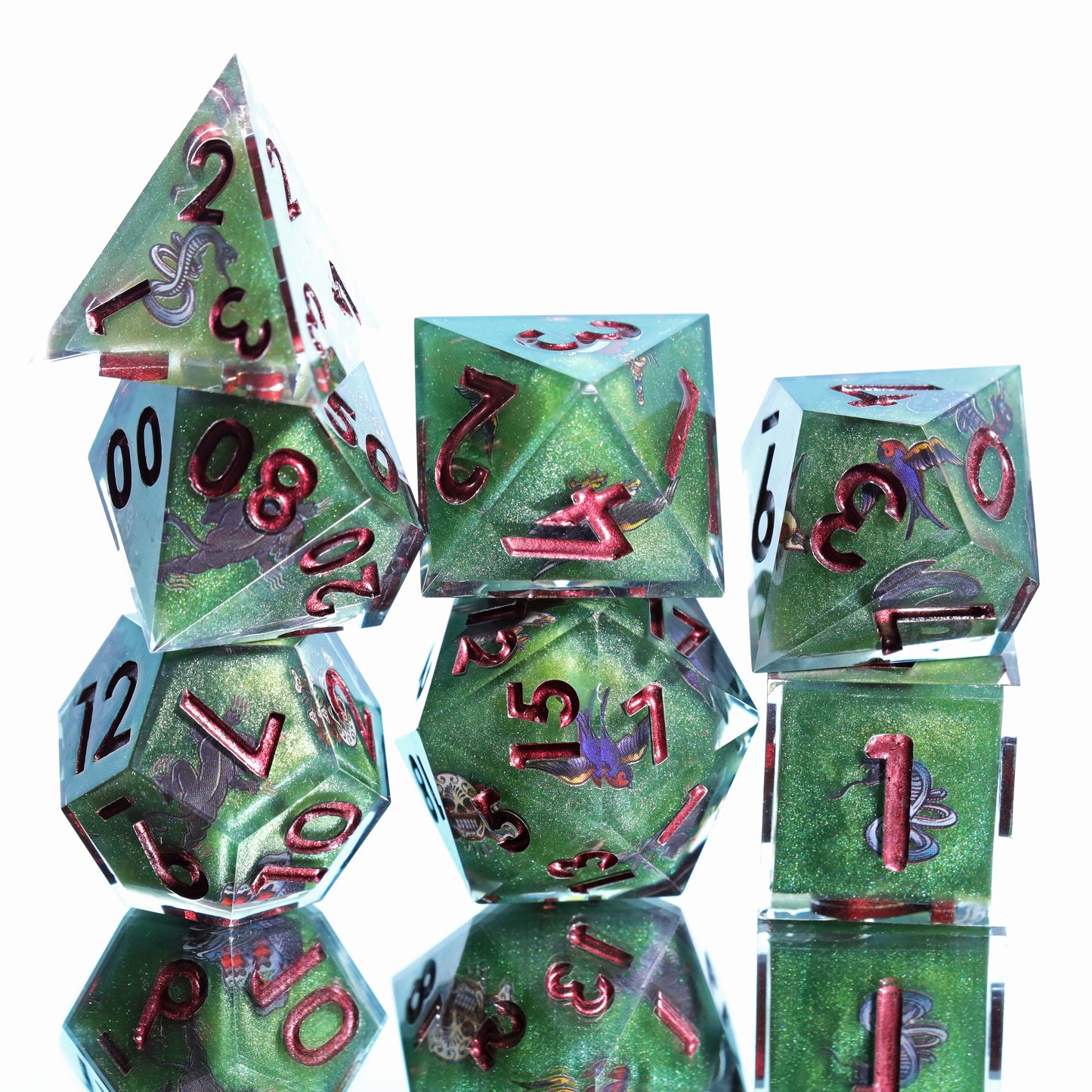 Wild Nature Handmade Sharp Edge 7 Piece Reesin d&d Dungeons and Dragons Dice Set