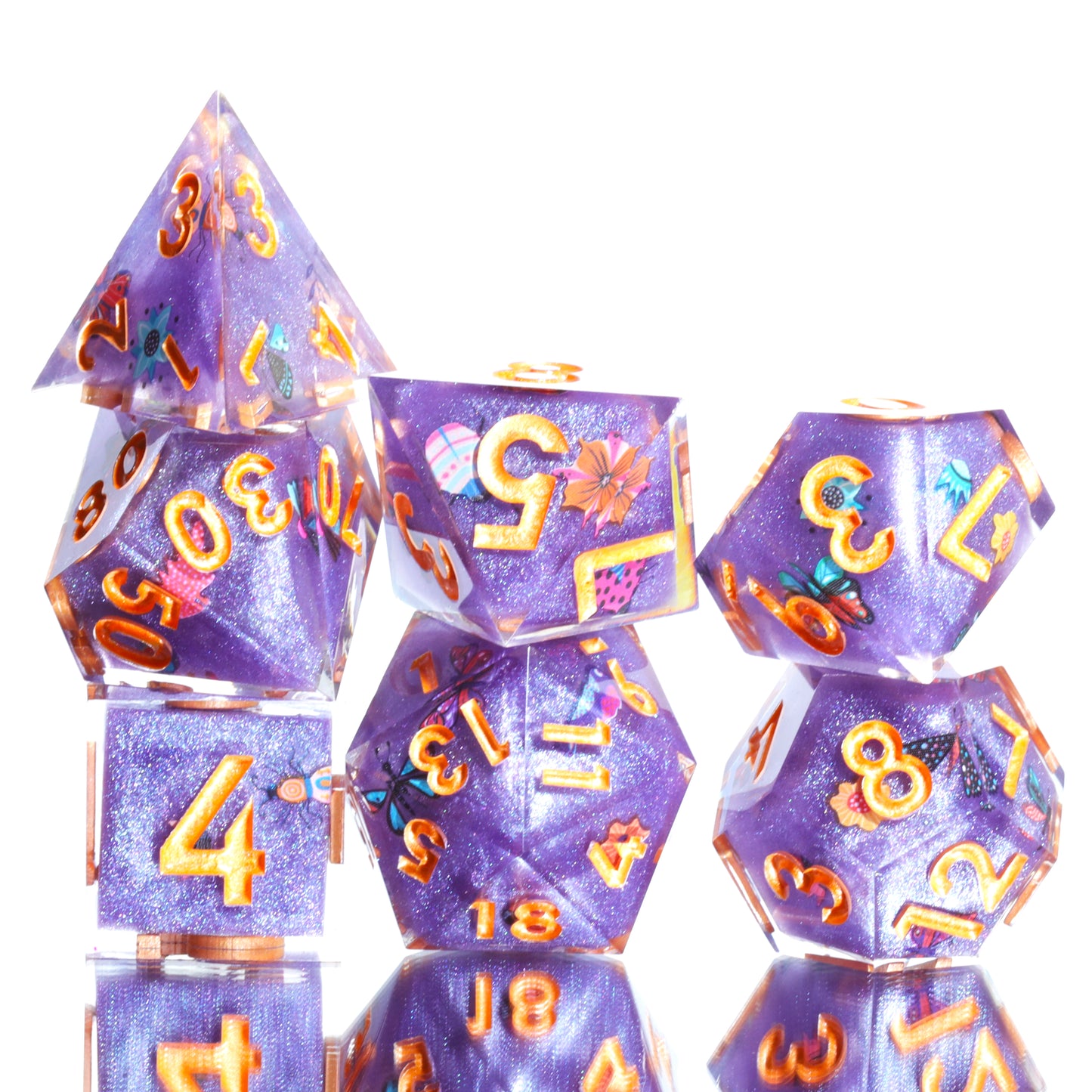 Butterfly Event Handmade Sharp Edge 7 Piece Resin d&d Dungeons and Dragons Dice Set