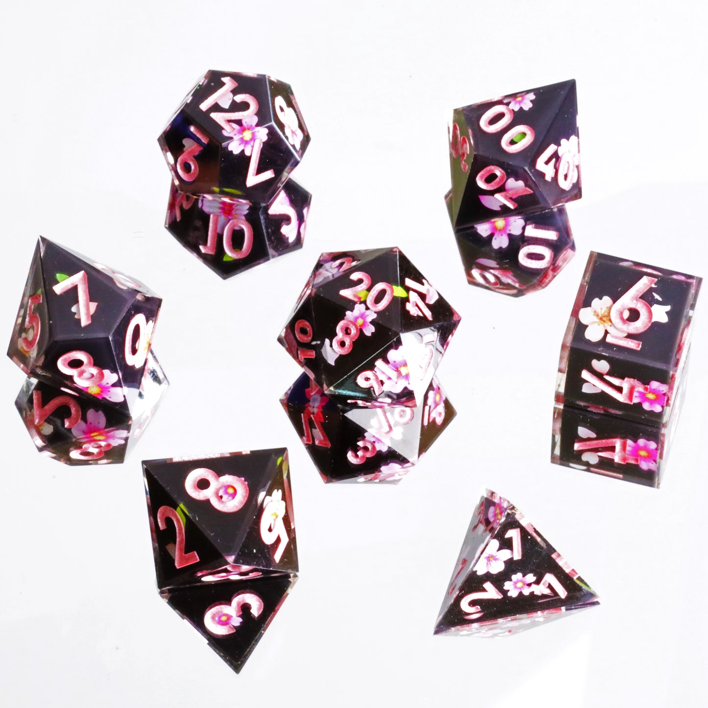 Sakura Night Handmade Sharp Edge 7 Piece Reesin d&d Dungeons and Dragons Dice Set