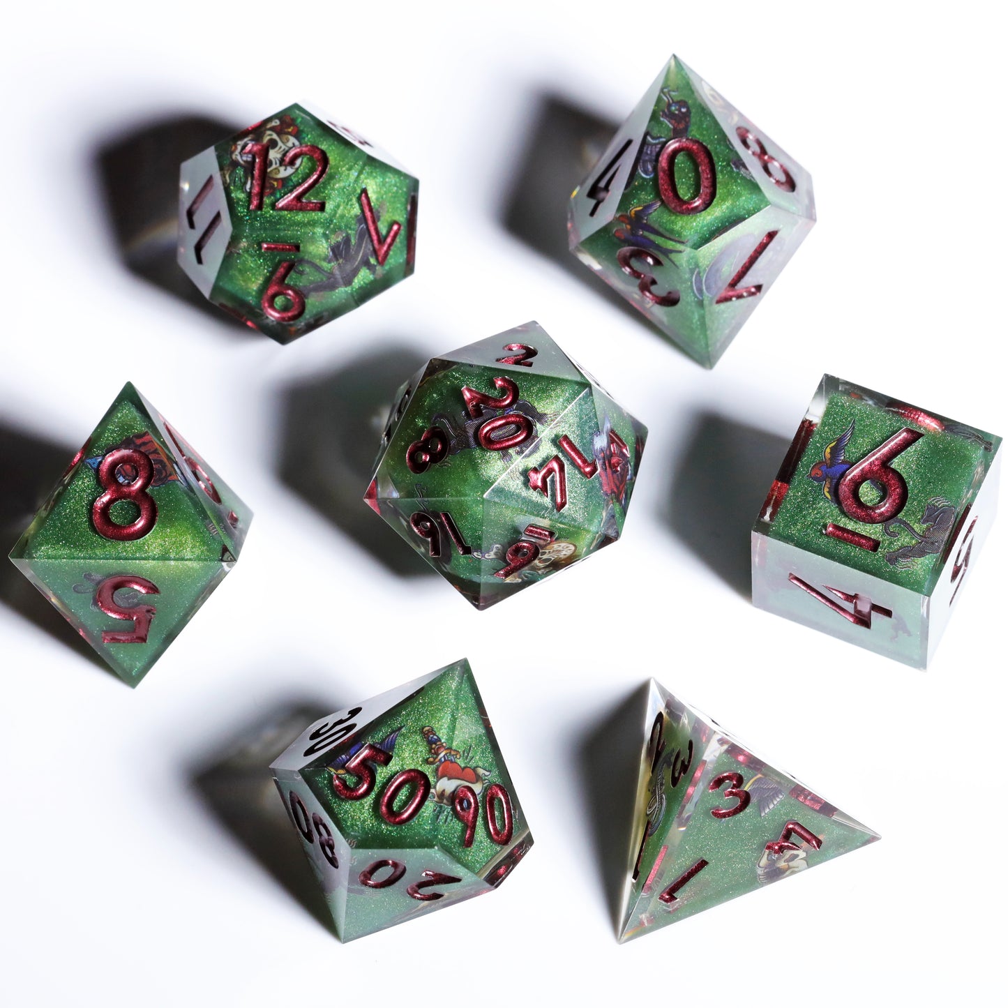 Wild Nature Handmade Sharp Edge 7 Piece Reesin d&d Dungeons and Dragons Dice Set