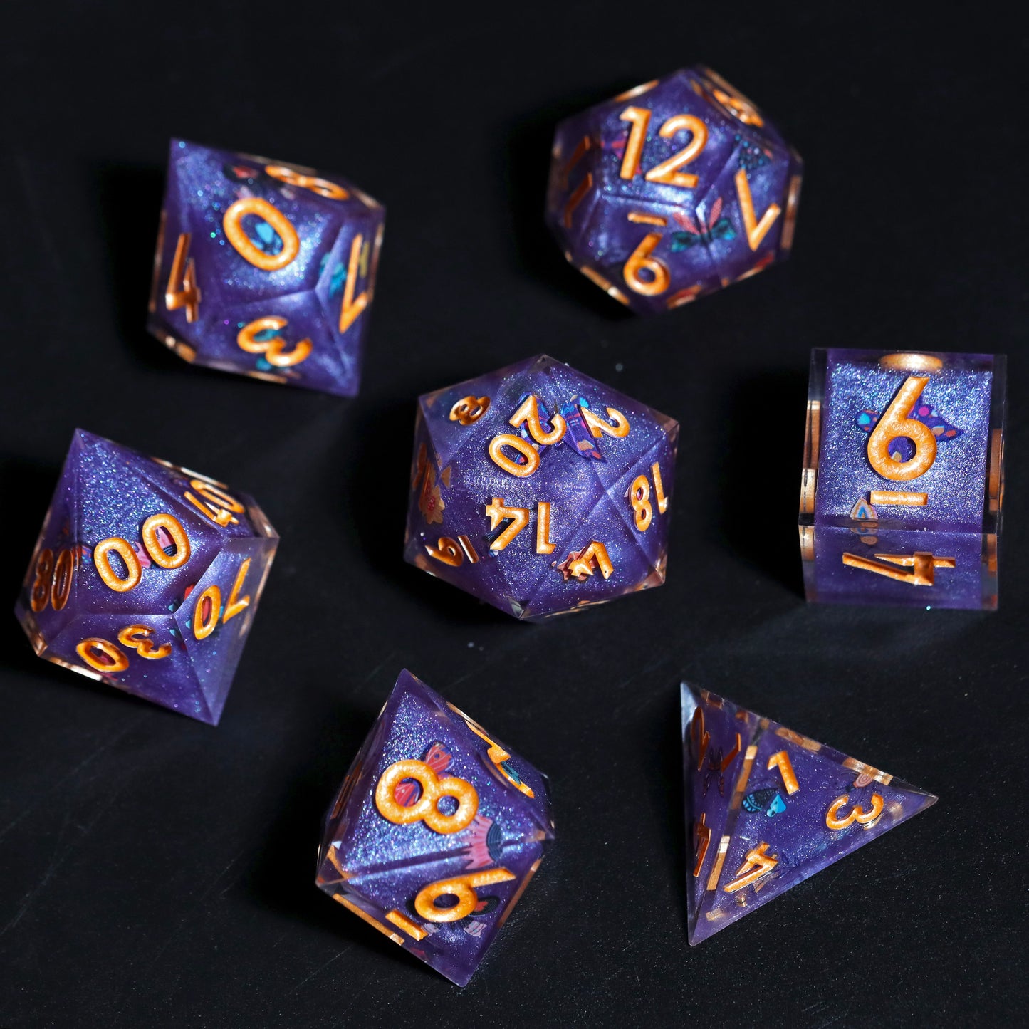 Butterfly Event Handmade Sharp Edge 7 Piece Resin d&d Dungeons and Dragons Dice Set