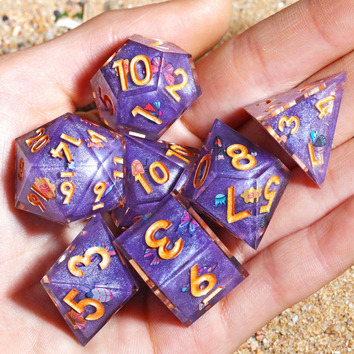 Butterfly Event Handmade Sharp Edge 7 Piece Resin d&d Dungeons and Dragons Dice Set