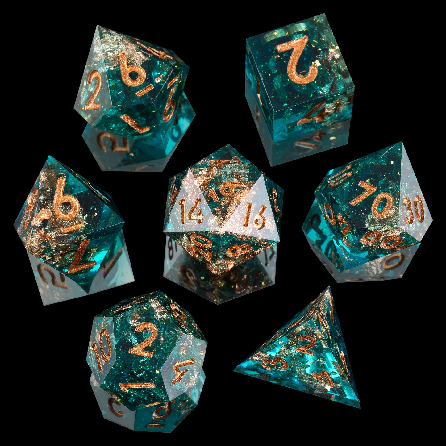 Forgotten Oasis Handmade Sharp Edge 7 Piece Resin d&d Dungeons and Dragons Dice Set