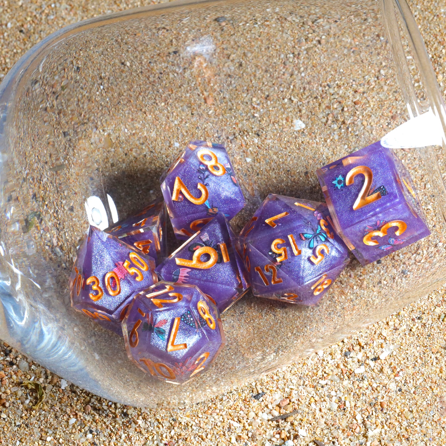 Butterfly Event Handmade Sharp Edge 7 Piece Resin d&d Dungeons and Dragons Dice Set