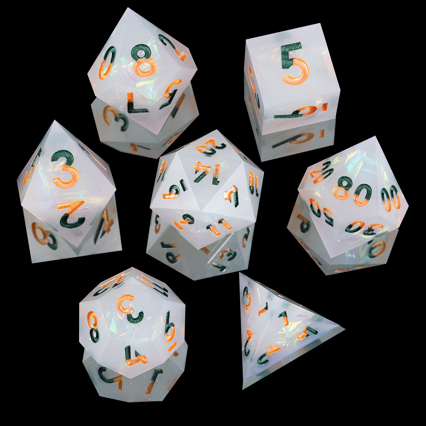 Opal Secret Handmade Sharp Edge 7 Piece Resin d&d Dungeons and Dragons Dice Set