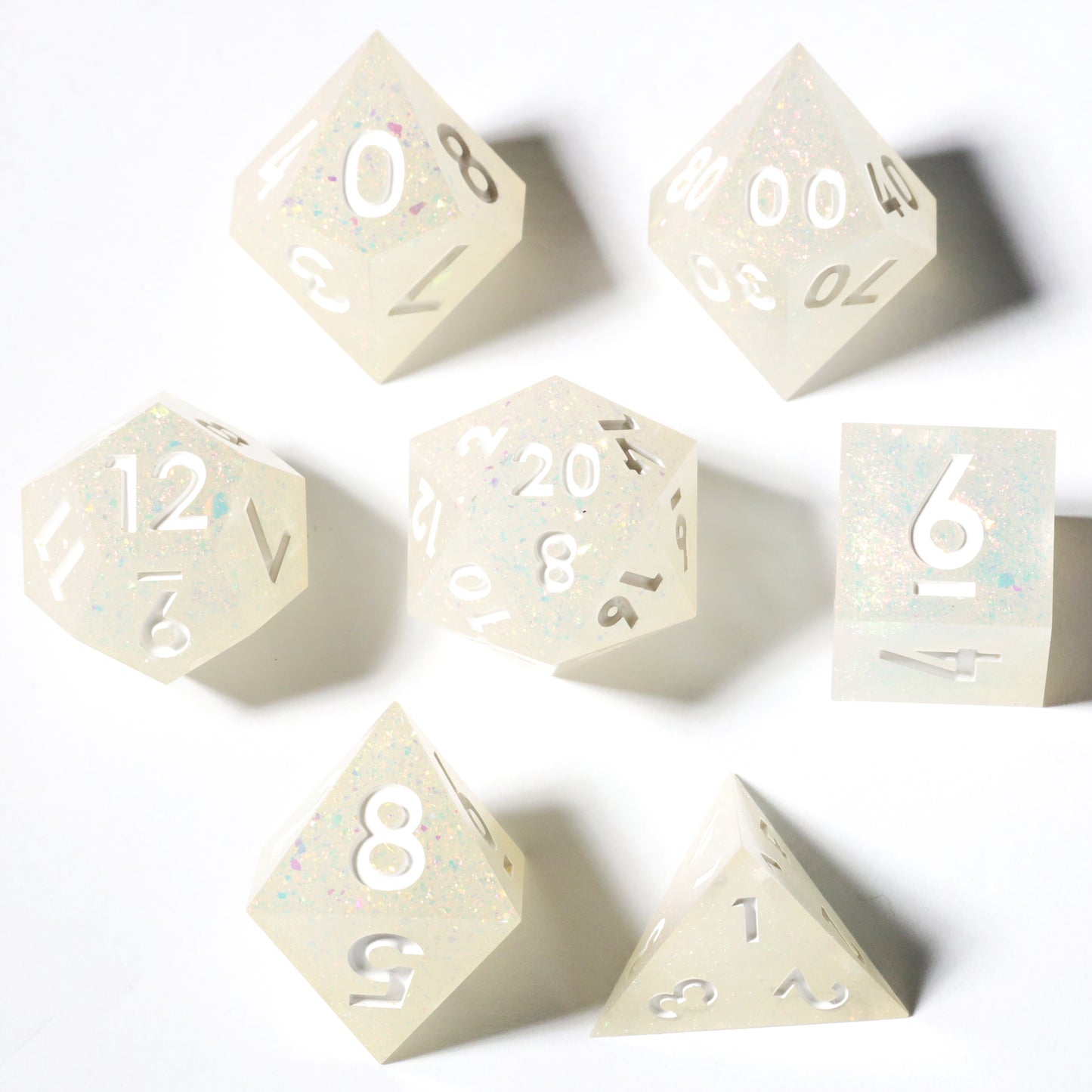 Arctic Snow Handmade Sharp Edge 7 Piece Resin d&d Dungeons and Dragons Dice Set