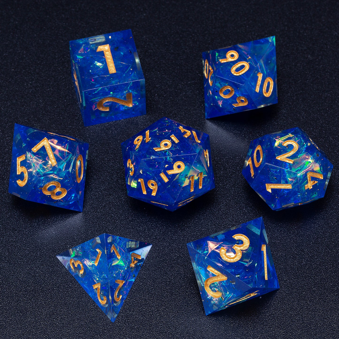 Sunshine Coast Handmade Sharp Edge 7 Piece Reesin d&d Dungeons and Dragons Dice Set