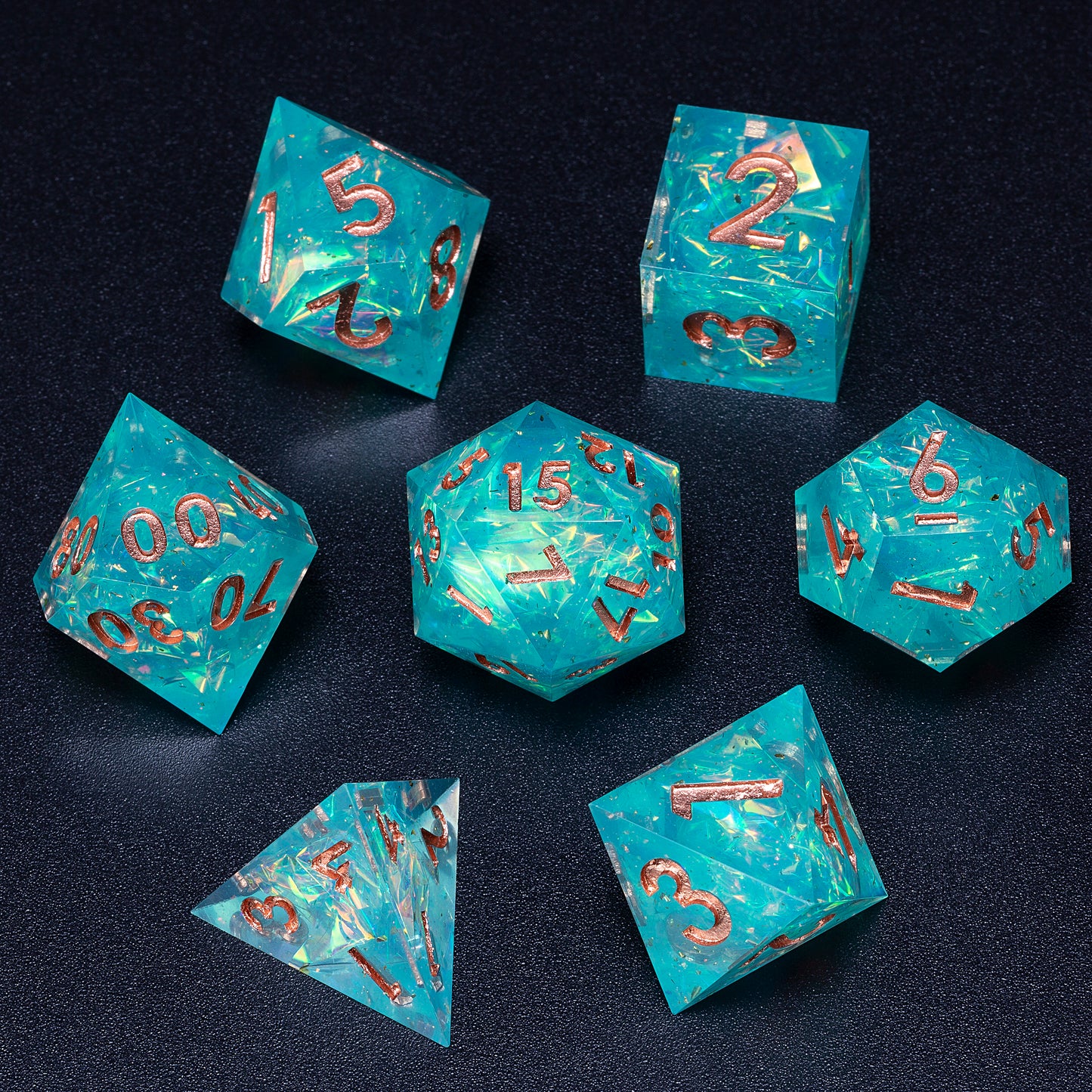 Green Tea Poison Handmade Sharp Edge 7 Piece Resin d&d Dungeons and Dragons Dice Set