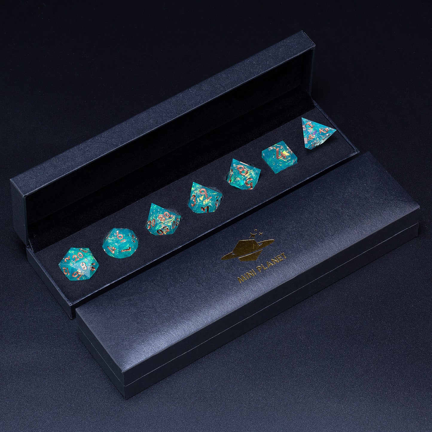 Green Tea Poison Handmade Sharp Edge 7 Piece Resin d&d Dungeons and Dragons Dice Set