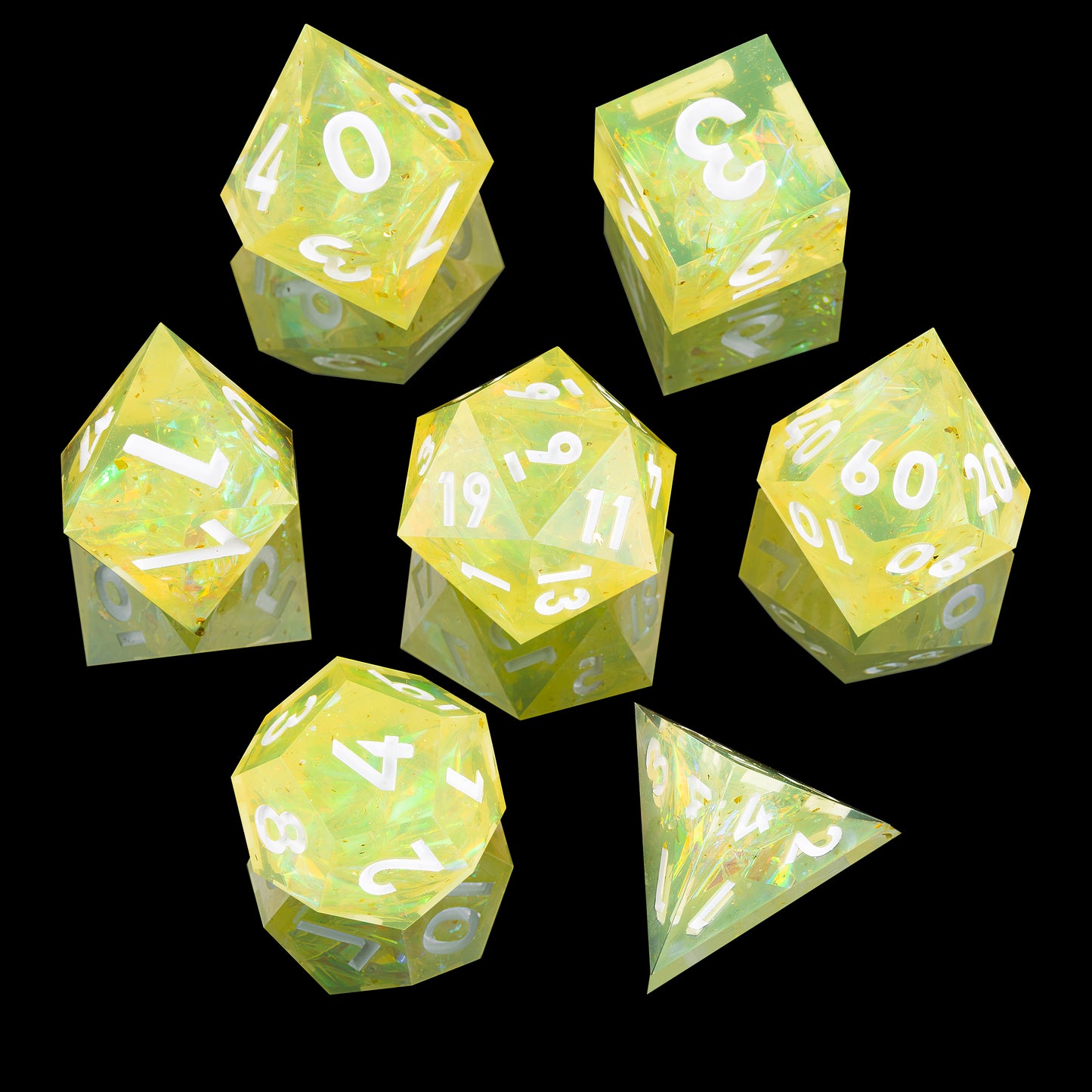 Fantasy Elves Handmade Sharp Edge 7 Piece  Resin d&d Dungeons and Dragons Dice Set