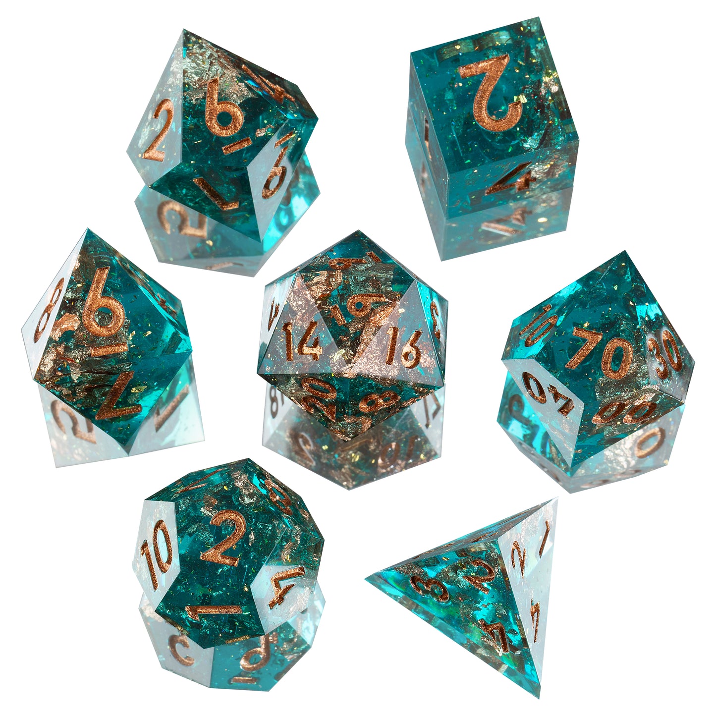 Forgotten Oasis Handmade Sharp Edge 7 Piece Resin d&d Dungeons and Dragons Dice Set