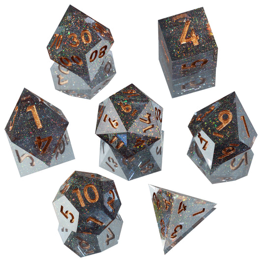Mysterious Space Handmade Sharp Edge 7 Piece Resin d&d Dungeons and Dragons Dice Set