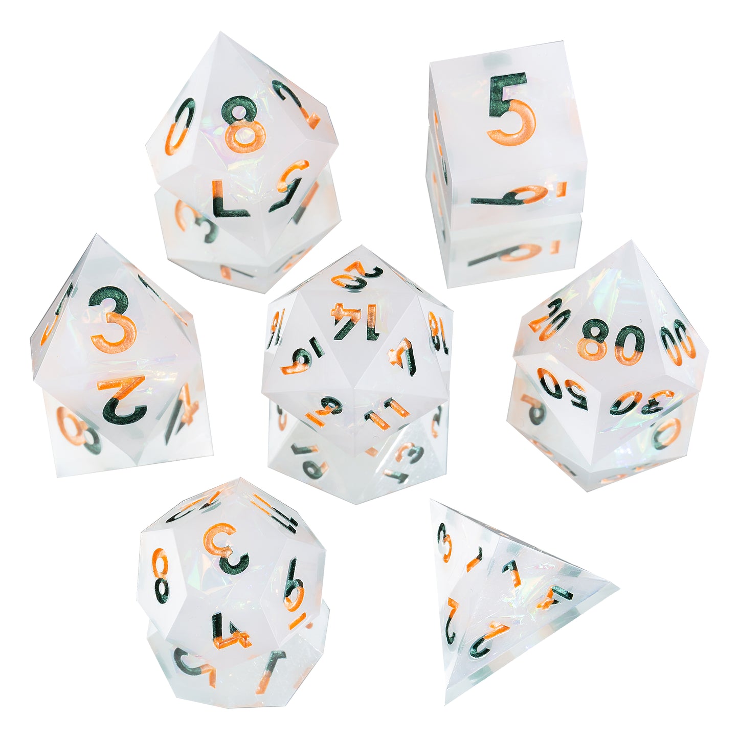 Opal Secret Handmade Sharp Edge 7 Piece Resin d&d Dungeons and Dragons Dice Set