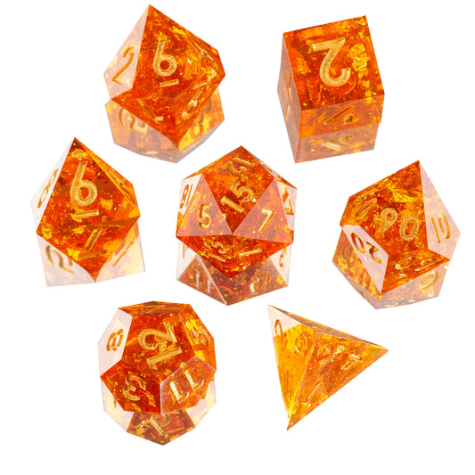 Scorching Soul Handmade Sharp Edge 7 Piece Reesin d&d Dungeons and Dragons Dice Set