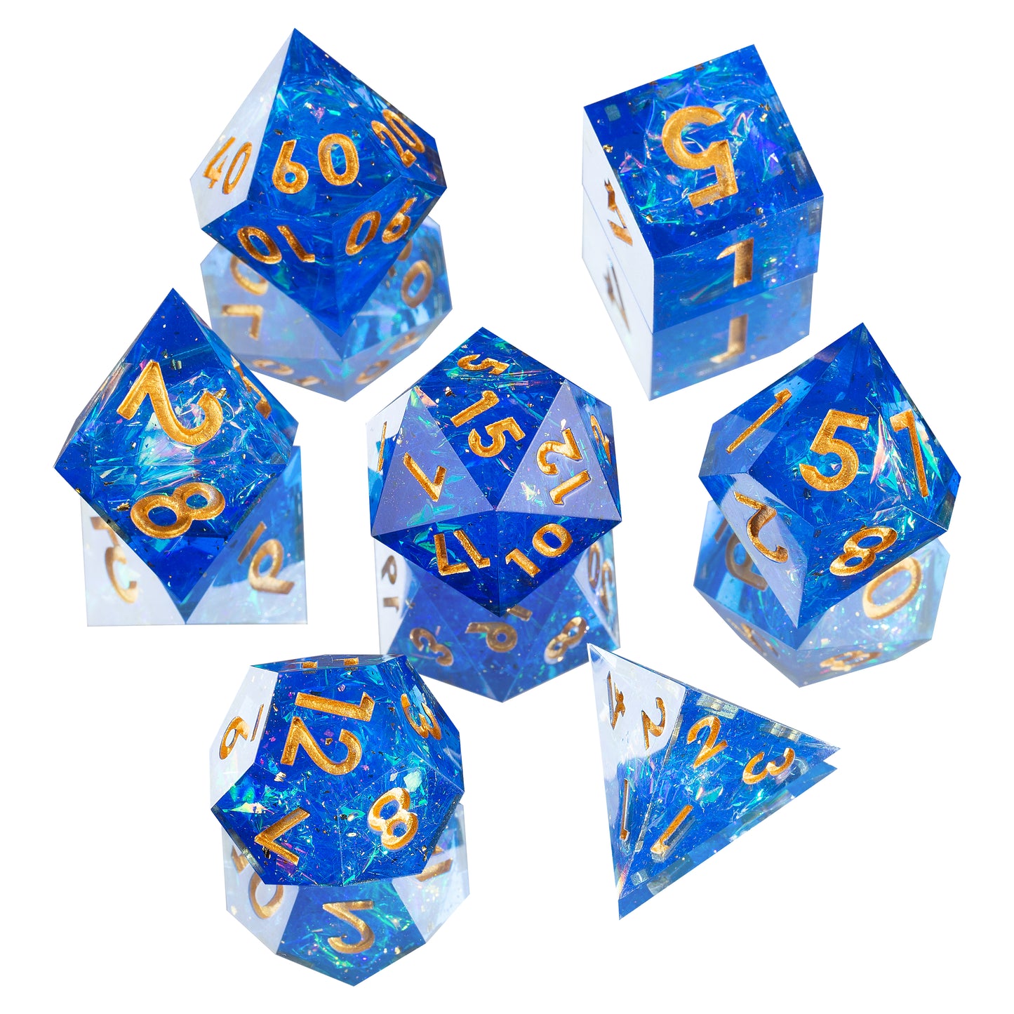 Sunshine Coast Handmade Sharp Edge 7 Piece Reesin d&d Dungeons and Dragons Dice Set